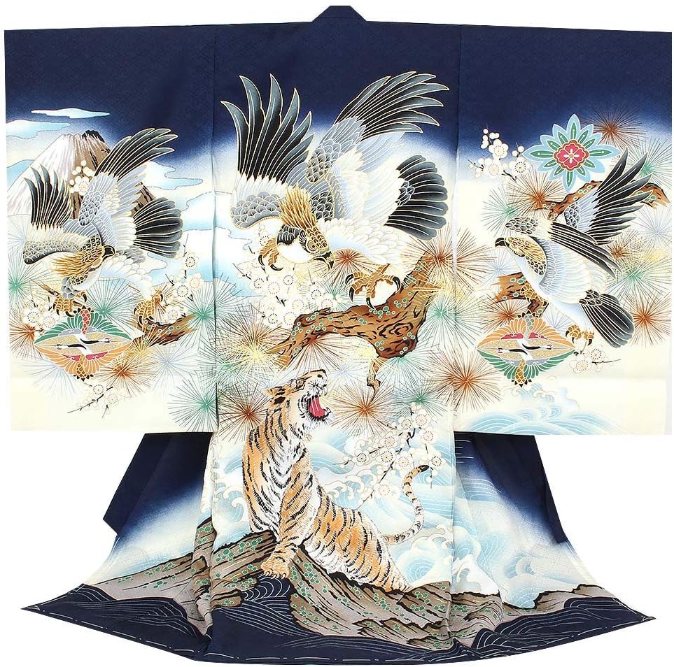 お宮参り 産着 男児 正絹 のしめ 綸子 金刺繍 鷹 虎 白地 NO33636 お宮参り 産着 男児 正絹 のしめ 綸子 金刺繍 鷹 虎 白地 NO33636 お